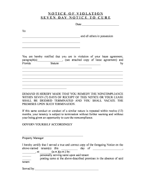 Seven Day Notice to Cure Lease Violation