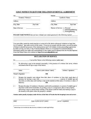 5-Day Notice to Quit for Violation of Rental Agreement