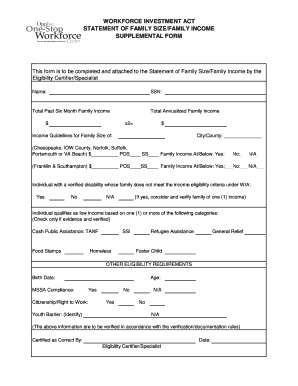 Workforce Investment Act Family Income Form
