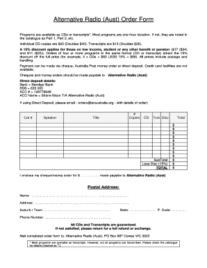 Alternative Radio (Aust) Order Form