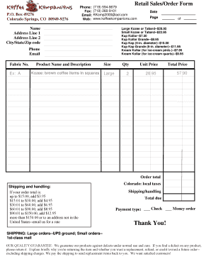 Retail Sales Order Form