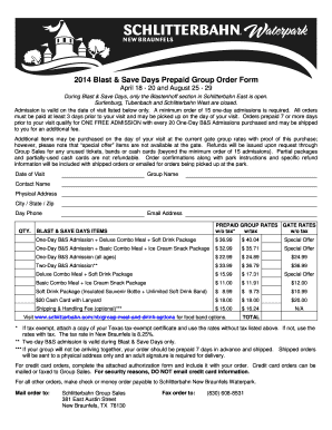 Blast & Save Days Prepaid Group Order Form