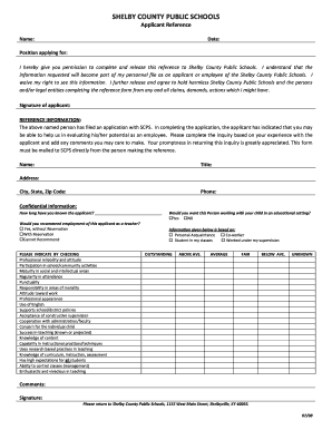 Shelby County Public Schools Teacher Reference Form