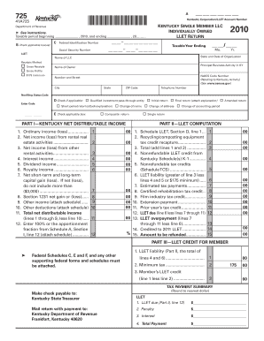 Kentucky Single Member LLC LLET Return Form 725