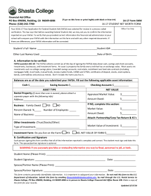 2016-17 Student Net Worth Form