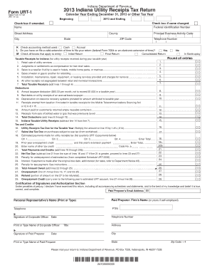 Indiana Utility Receipts Tax Return Form URT-1