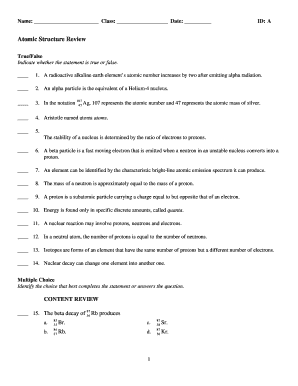 Atomic Structure Review Quiz