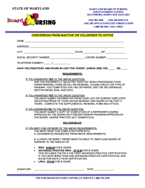 Maryland Nursing License Conversion Form