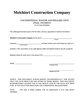 Unconditional Waiver and Release Upon Final Payment