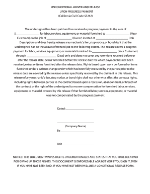 Unconditional Waiver and Release Form