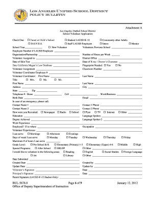 Los Angeles Unified School District Volunteer Application