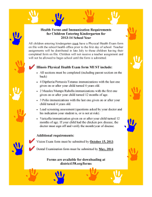 Illinois Kindergarten Health Exam Form