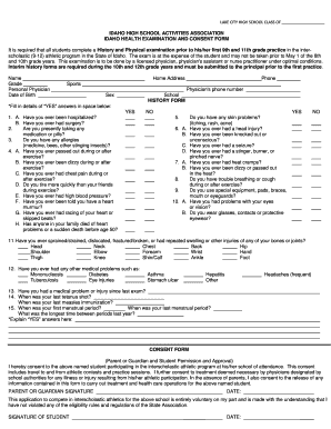 Idaho High School Sports Physical Form