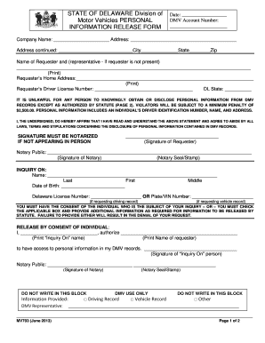 Delaware DMV Personal Information Release Form