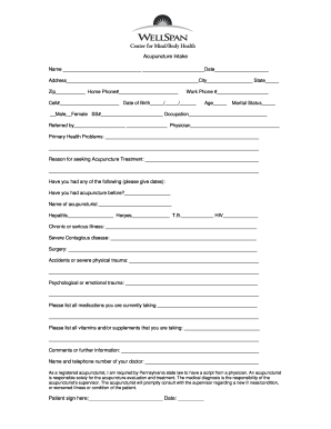 Acupuncture Intake Form
