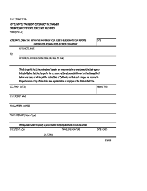 California Hotel/Motel Tax Waiver