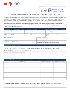 Child Welfare Training Academy Course Registration Form