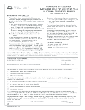 Certificate of Exemption for Non-Motor Fuel Sales
