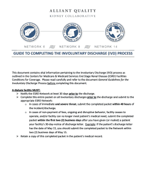 Involuntary Discharge Checklist for Dialysis Facilities