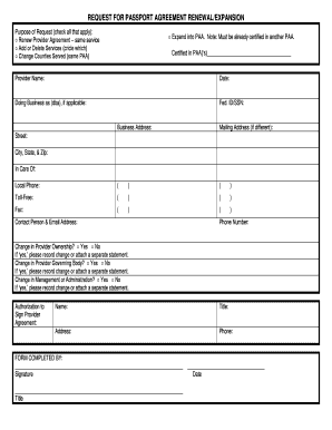 Passport Agreement Renewal/Expansion Form