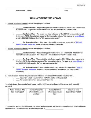 2015-16 FAFSA Verification Update Form