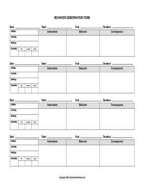 Behavior Observation Form