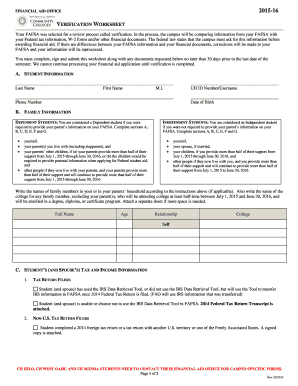 2015-16 Financial Aid Verification Worksheet