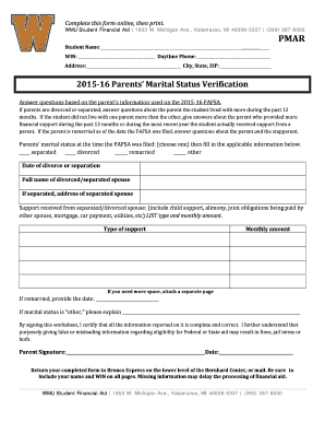 WMU Parents' Marital Status Verification Form