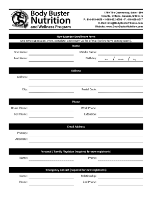 Body Buster Nutrition and Wellness Program Enrollment Form