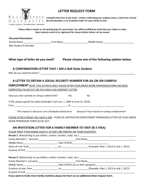 Ball State University Letter Request Form