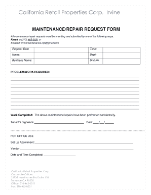 California Retail Properties Maintenance Request Form
