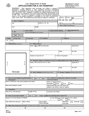 US Passport Application Form DS-11