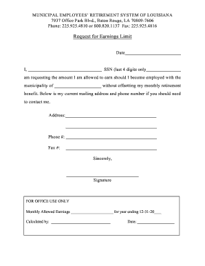 Louisiana Earnings Limit Request