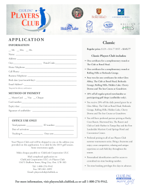 Classic Players Club Membership Application