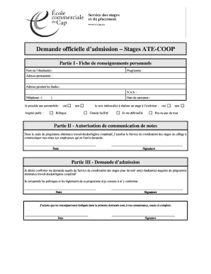 Demande officielle d’admission – Stages ATE-COOP