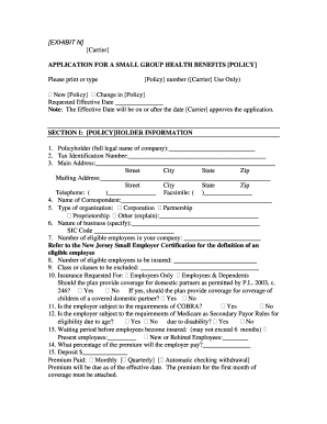 New Jersey Small Group Health Benefits Application