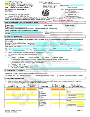 Wisconsin Group Health Insurance Application