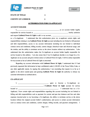 Texas Co-Applicant Authorization Form