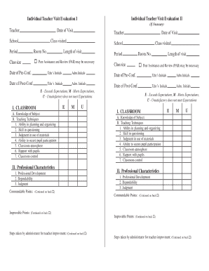 Teacher Visit Evaluation Form