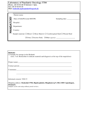 Pediatric Oncology Sample Request Form