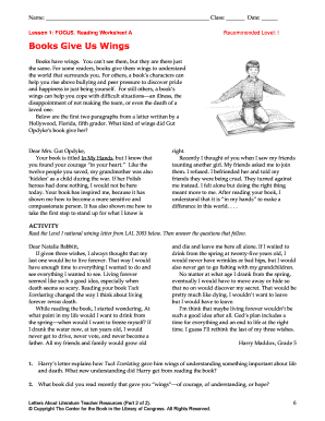 Letters About Literature Reading Worksheet