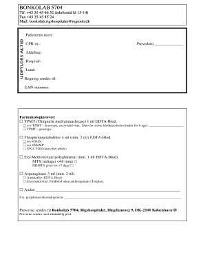 Bonkolab 5704 Pharmacology Test Request Form