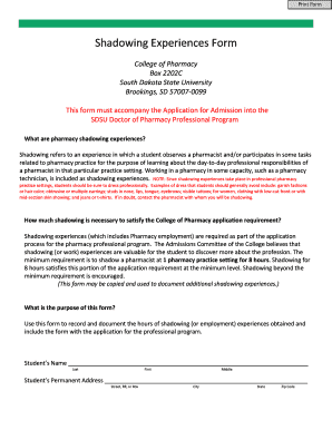 Pharmacy Shadowing Experiences Form