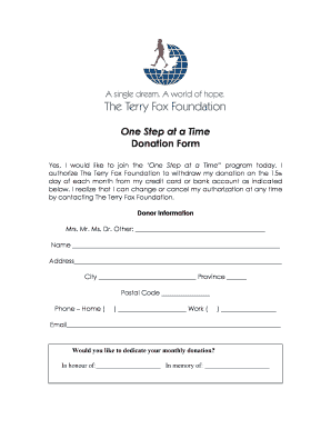 One Step at a Time Donation Form