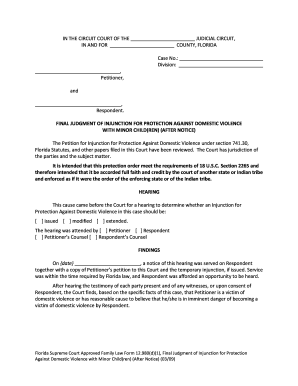Final Judgment of Injunction for Protection Against Domestic Violence with Minor Child(ren)