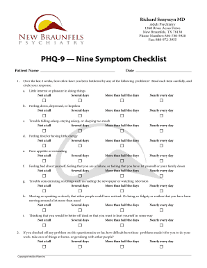 PHQ-9 Depression Screening Form