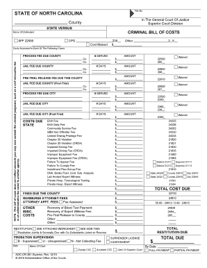 North Carolina Criminal Bill of Costs