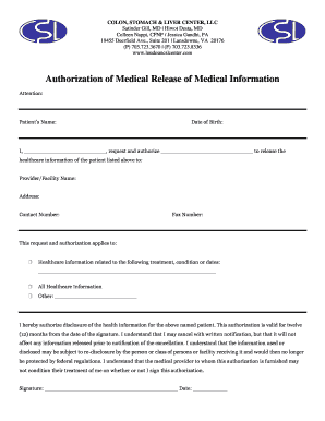 Authorization of Medical Release of Medical Information