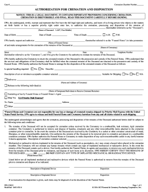 Authorization for Cremation and Disposition