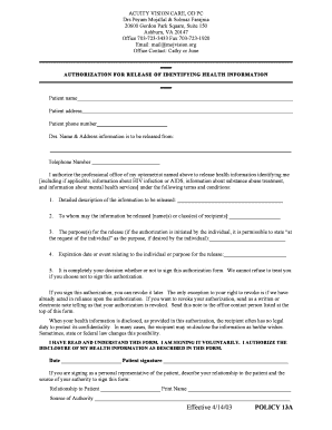 Authorization for Release of Identifying Health Information